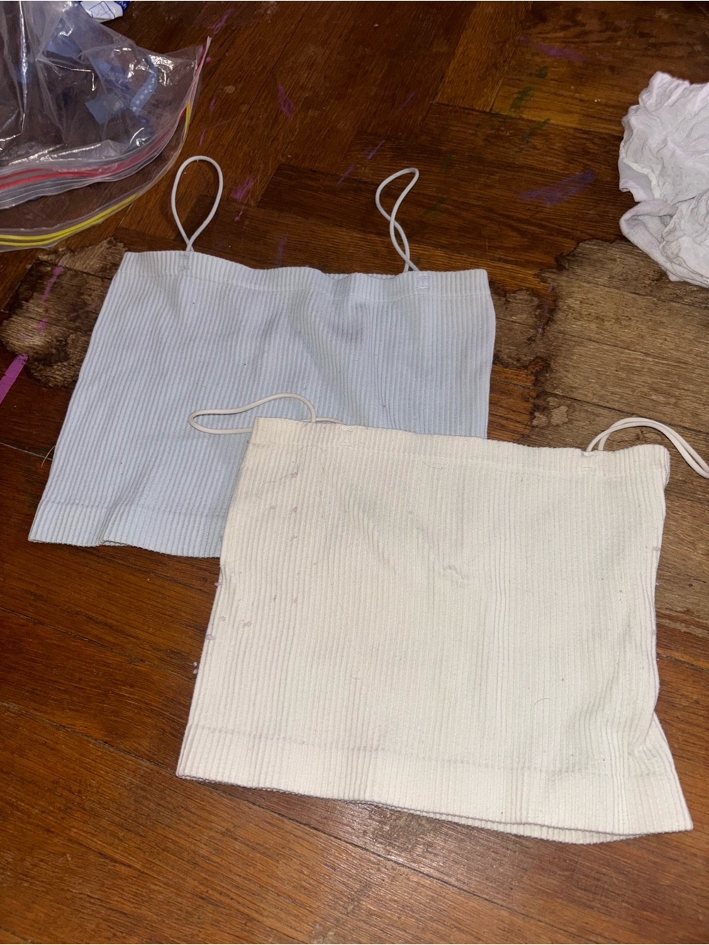Women Ribbed Tube Tops Set - White and Light Blue